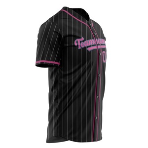 Camiseta de Béisbol Personalizada, Negra con Rayas Rosas, Impresión Sublimada, Transpirable, con Botones, Unisex, Ropa Deportiva para Adultos, Nombre del Equipo 00 - Product Image 2