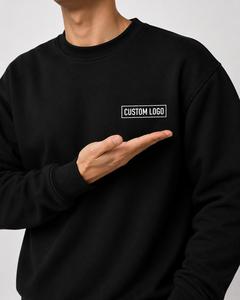 Sudadera de punto para hombre de 400 GSM, negra, con cuello alto, ajuste holgado, color liso, con logo personalizado impreso frontalmente, bolsillo, informal, para invierno, MOQ bajo - Product Image 2