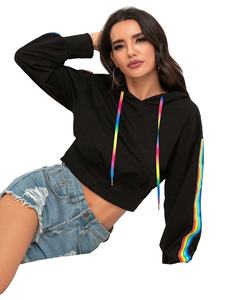 Sweat à capuche personnalisé pour femmes avec longue Sve et bande arc-en-ciel en gros sweat-shirt pour l'hiver - Product Image 4