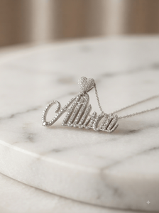 Trendy Iced 925 Solid Silver Lab Grown Diamond Personalized Cursive <b>Name</b> <b>Necklace</b> Heart Clasp Pendant <b>Custom</b> Gift for Girlfriend - Product Image 3