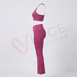 Women Seamless Yoga Set 2 Piece Racerback Sports Bra <b>High</b> <b>Waist</b> <b>Flared</b> <b>Leggings</b> - Product Image 3