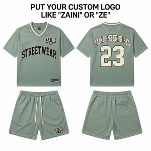 Men's Premium <b>Mesh</b> Sleeveless Jersey <b>Short</b> Set 120g Polyester Breathable Teal Sportswear Heat Transfer Custom Logo Striped Trim - Product Image 1