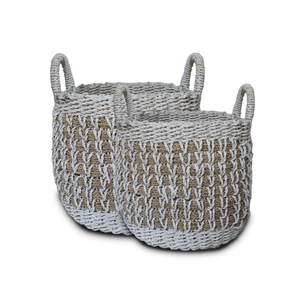 Cesta Redonda Moderna de Mimbre con Asa, Ecológica, Multifuncional, Juego de 2 - Product Image 1