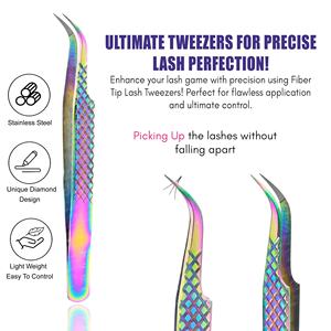 Pince à épiler professionnelle d'extension de cils en acier inoxydable Semi incurvée en vrac Logo privé outil d'accessoires de beauté - Product Image 5