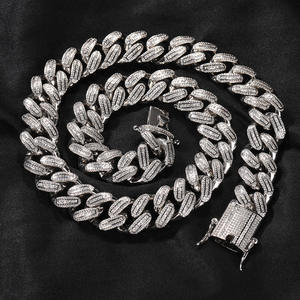Collar de Cadena Cubana con Incrustaciones de Moissanita Brillante, Chapado en Rodio, Plata de Ley 925, Estilo Hip Hop, Unisex, Joyería de Lujo, Regalo - Product Image 1