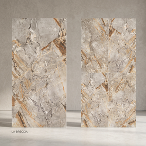 Dalles de porcelaine fine La Breccia 120x240cm, aspect marbre, pour comptoirs et décorations murales de luxe, dalles géantes en pierre frittée - Product Image 1