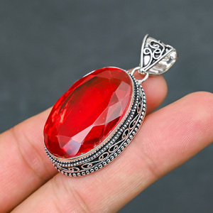 Gorgeous <b>Hot</b> Selling <b>Red</b> Garnet Gemstone Lab-Created Pendant 925 Sterling Silver Handmade Statement Jewelry Gift for Women - Product Image 1