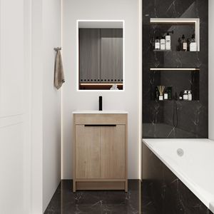 Freestanding White Ceramic <b>Bathroom</b> <b>Vanity</b> with 2 Soft Close Cabinet Doors W1286S (KD PACKING) BVB02424PLO G BL9060B) - Product Image 1