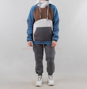 Ensemble de survêtement décontracté pour homme avec sweat à capuche color block, manches raglan, coupe oversize, en molleton bouclette, avec empiècements et logo OEM - Product Image 1