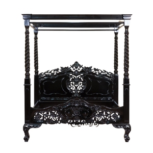 Cama con Dosel Gótica Negra de Lujo, Estructura de Madera Sólida, Estilo Real Europeo Clásico para Recámara Principal 2204448 - Product Image 1