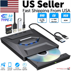 Lecteur CD DVD externe USB 3.0 compatible avec PC portable Windows 11 10 lecteurs optiques - Product Image 1