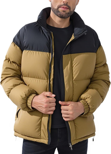 Chaqueta Acolchada para Hombre con Bloques de Color, Cuello Alto, Cierre de Cremallera, Cortavientos, Abrigo Grueso de Poliéster para Invierno Casual - Product Image 6