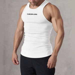 Camiseta sin mangas negra acanalada personalizada para hombre, cuello redondo, chaleco sin mangas, ropa deportiva transpirable de punto, ropa informal con estampado de logotipo frontal - Product Image 3