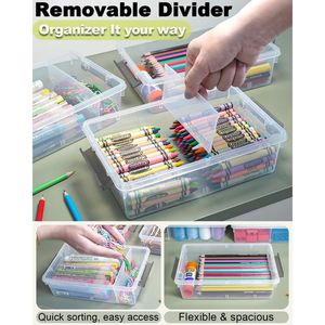 Confezione da 6 Scatole Portamatite in Plastica Trasparente Extra Large con Divisorio Rimovibile, Organizer Rinforzato per Pastelli, Scatole Impilabili per Materiali di Carta - Product Image 3