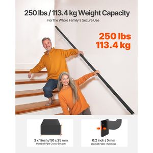 15ft Black Aluminum Wall Mounted Stair Handrail 250lbs Load Capacity Indoor Industrial Railing <b>Key</b> Feature for Stair Parts - Product Image 3