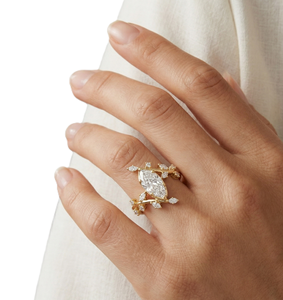 Nature Inspired Luxury Marquise Round Lab Grown Diamond Ring 14K 18K Solid Gold Floral Cluster Engagement Ring Fine Women Ring - Product Image 5