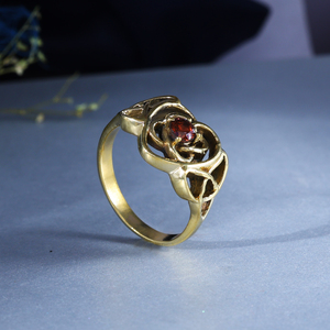 Gold Plated Brass Celtic Heart <b>Ring</b> with <b>Garnet</b> - Product Image 3