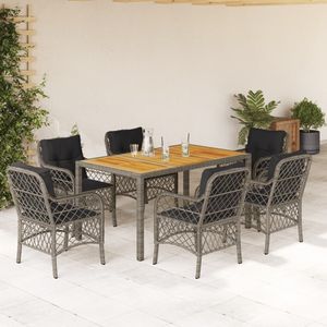 Juego de comedor de jardín de 7 piezas de ratán gris con fundas extraíbles, muebles de exterior para jardín, estilo contemporáneo - Product Image 1