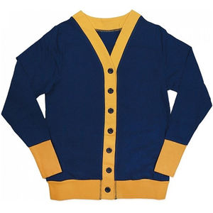 Vêtements personnalisés pour hommes, pull en coton tricoté uni bleu marine et or, OEM ODM, hiver, décontracté, logo sur le devant - Product Image 1