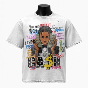Camiseta Gráfica Extra Grande Personalizada para Hombre, Estilo Vintage, Algodón Lavado, Ropa Urbana, Estampada, Informal, Hip Hop, Fabricante OEM ODM - Product Image 1