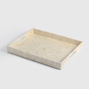 Rectangular Mother of Pearl Serving Tray Nacre Wood <b>Lap</b> Ottoman Tray Coffee <b>Table</b>, Luxury Decorative Handmade Eating Platters - Product Image 5