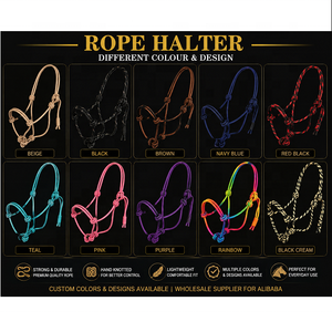 High Quality Premium Adjustable Horse Halter Braided Rope Beaded Noseband Lead Rope Western English Saddle Design Leather - Product Image 1