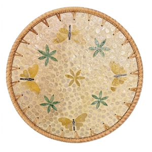 Elegant Rattan <b>Placemat</b>, Mother of Pearl Accents, Hand-Woven Decorative Mat for Boutique Hotels - Product Image 2