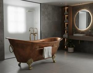 Bañera de cobre martillado para interiores de baño de lujo, diseño de bañera de cobre de lujo para una decoración del hogar elegante y atemporal. - Product Image 1