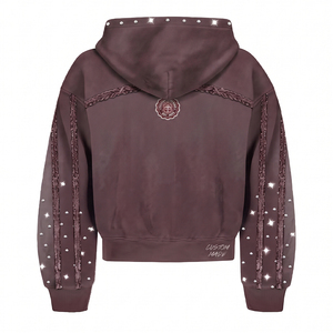 Sudadera con capucha para hombre, 450 g/m², felpa francesa, 100% algodón, con apliques de pedrería, borde deshilachado, corte holgado, estilo urbano - Product Image 2