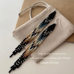 Meilleur importateur de boucles d'oreilles pendantes artisanales à motifs naturels et perles – Dégradé bleu marine à marron, style bohème chic pour les fiançailles - Product Image 3