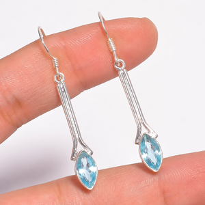 Blue Topaz <b>Silver</b> Drop <b>Earrings</b> – Handmade Marquise Gemstone <b>Dangle</b> <b>Earrings</b> for Women - Product Image 4