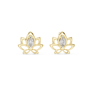 Ensemble de clous d'oreilles en diamants de culture CELESTIAL LOTUS sertis en or jaune massif 18 carats pour fiançailles, mariage, fête, cadeau de Saint-Valentin, usage quotidien - Product Image 1