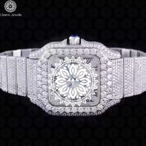Montre de luxe pour homme Charm Jewells en acier inoxydable, boîtier carré de 40 mm, cadran analogique incrusté de diamants, cristal saphir, mécanique - Product Image 1