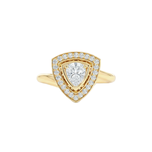 Bague de fiançailles en or massif 14K 18K avec halo triangulaire, diamants de laboratoire taille triligne et ronds, et moissanite, bague de mariage style bypass - Product Image 1