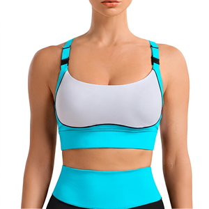 Soutien-gorge de sport pour femme à maintien élevé, gris, bretelles noires, pour yoga et entraînement, confortable et respirant, haut de sport - Product Image 4