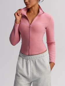 Slim Fit Zipper Thumb Holes Gym Jackets Running Fitness Yoga Sports <b>Crop</b> <b>Zip</b> <b>up</b> Workout Women Gym Jacket - Product Image 6