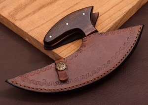 Couteau de cuisine Damas Chef Ulu avec manche en nœud celtique, fait main, nouveau design, coupe-pizza, manche en bois, cadeau d'anniversaire idéal - Product Image 6
