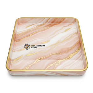 Nordic Style Blush Pink Resin Tray with Gold Border High-Gloss Marbled <b>Perfume</b> Display Organizer Aesthetic Decorative Resin - Product Image 1