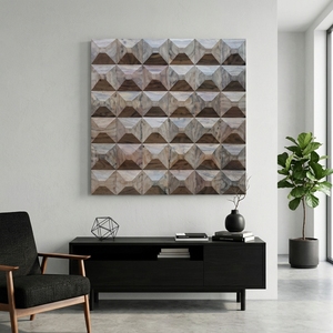 Decoración de Pared, Panel de Arte Mural Tallado en Madera Natural Moderna con Patrón Geométrico de Diamantes en 3D, Decoración de Interiores de Hogar Contemporánea de Lujo - Product Image 4