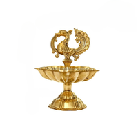 Diya en laiton pur Art Déco en forme de paon, design léger et antirouille, logo personnalisé, boîte en velours bleu, pour mariage et événements religieux