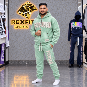 custom Applique Full Zip Tracksuit for Men Rhinestone Fleece Hoodie <b>Cuffed</b> <b>Joggers</b> Washed Winter Wear Custom Label Sets - Product Image 2