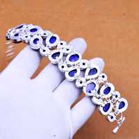 Bracelet tennis de luxe en lapis-lazuli, pierre précieuse, argent sterling 925, fait main, bijoux bohèmes, pierre naturelle, pour femme, GIA
