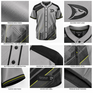 DRAVELLE INDUSTRY Baseball Jersey Short Sleeve <b>Button</b> Front Geometric Print Moisture Wicking Anti-Bacterial 100% Polyester - Product Image 6