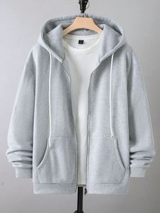 Sudadera con capucha y cremallera para hombre, color gris jaspeado, mezcla de algodón, con bolsillos frontales, para uso casual. - Product Image 2