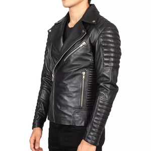 Custom Mens Ribbed <b>Biker</b> Leather <b>Jacket</b> Slim Fit Asymmetrical Zip Genuine Lambskin Motorcycle <b>Jacket</b> OEM - Product Image 6