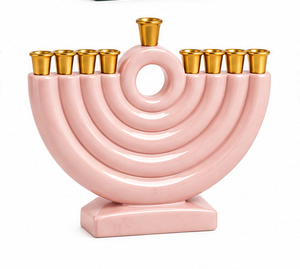 Support de chandelier en résine grise, design en arche, sans flamme, pour Hanouka, avec coupelles dorées - Product Image 2