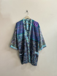Bata de dormir de lujo de seda con estampado Paisley para mujer, manga larga, cierre halter, largo completo, para verano - Product Image 2