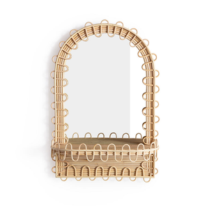 Handcrafted Rattan Woven Wall Shelf <b>Mirror</b> with Decorative <b>Arched</b> Frame and Storage Ledge for Bedroom <b>Bathroom</b> Home Decor - Product Image 1