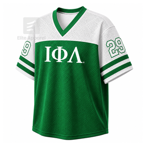 Camiseta personalizada de la hermandad Iota Phi Lambda con cuello en V, bloques de color verde y blanco, manga corta, estilo casual para mujer, de malla de poliéster. - Product Image 2