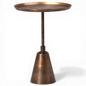 Aurelia Antique Brass Tripod Drink <b>Table</b> | Hand Forged <b>Slim</b> Metal Accent <b>Table</b> with Tray Rim Top - Product Image 3